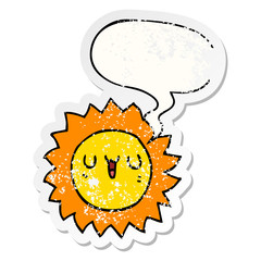 cartoon sun and speech bubble distressed sticker