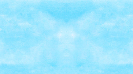 Creative aquarelle painted paper textured canvas for vintage design, invitation card, template. Sky shades blue color watercolor illustration, creative background, smeared light turquoise frame