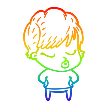 recommend clip art: rainbow gradient line drawing cartoon woman with eyes shut