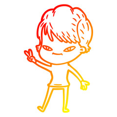warm gradient line drawing cartoon happy woman