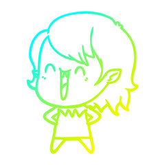 cold gradient line drawing cute cartoon happy vampire girl