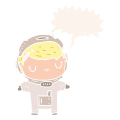 cute cartoon astronaut and speech bubble in retro style