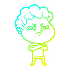 cold gradient line drawing cartoon angry man