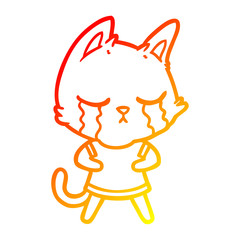 warm gradient line drawing crying cartoon cat