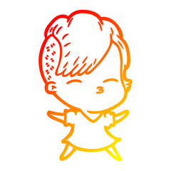 warm gradient line drawing cartoon squinting girl