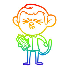 rainbow gradient line drawing cartoon annoyed monkey