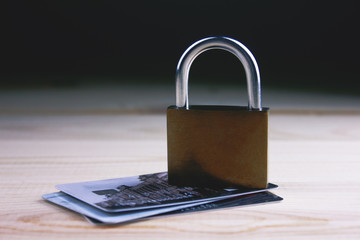 Lock with credit card. Safe shopping