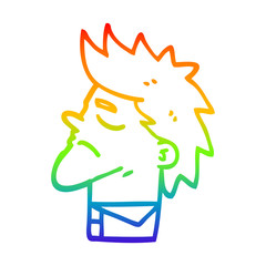 rainbow gradient line drawing cartoon arrogant man