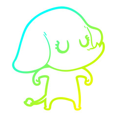 cold gradient line drawing cute cartoon elephant