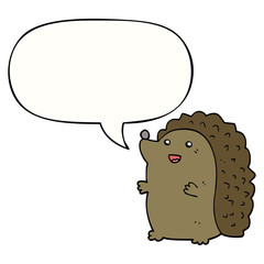 cartoon happy hedgehog and speech bubble