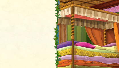 cartoon scene with room full of beds - sleeping room image with space for text - illustration for children