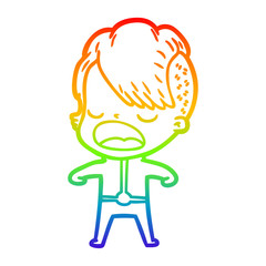 rainbow gradient line drawing cartoon cool hipster girl talking