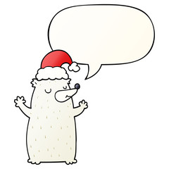 cute cartoon christmas bear and speech bubble in smooth gradient style