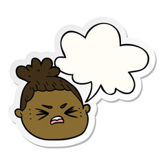 cartoon female face and speech bubble sticker