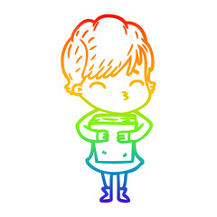 rainbow gradient line drawing cartoon woman thinking