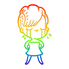 rainbow gradient line drawing cartoon crying girl