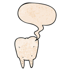 cartoon tooth and speech bubble in retro texture style