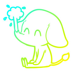 cold gradient line drawing cute cartoon elephant spouting water