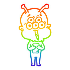 rainbow gradient line drawing happy cartoon alien