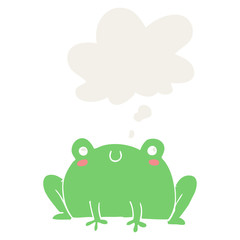 cartoon frog and thought bubble in retro style