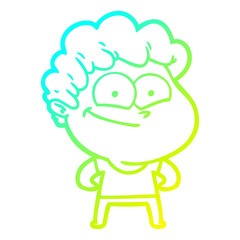 cold gradient line drawing cartoon happy man