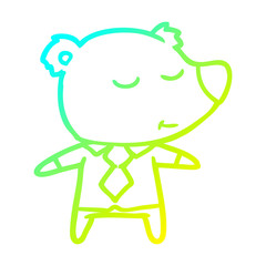 cold gradient line drawing happy cartoon bear wearing shirt