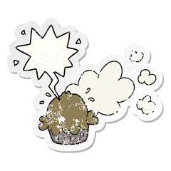 cute cartoon pie and speech bubble distressed sticker