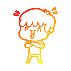 warm gradient line drawing cartoon laughing boy