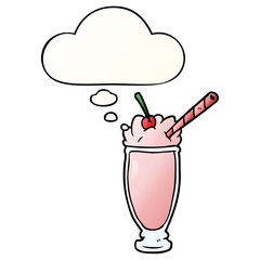 cartoon milkshake and thought bubble in smooth gradient style