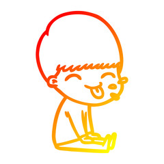 warm gradient line drawing cartoon boy sticking out tongue