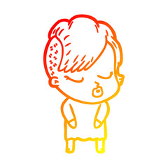 warm gradient line drawing cartoon pretty hipster girl