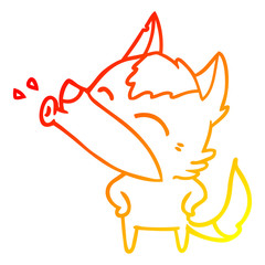 warm gradient line drawing howling wolf cartoon