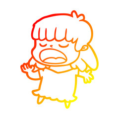 warm gradient line drawing cartoon woman talking loudly