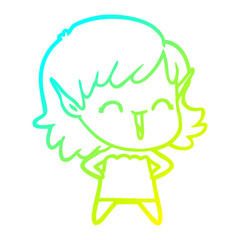 cold gradient line drawing cartoon elf girl