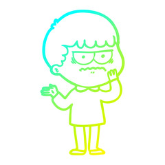 cold gradient line drawing cartoon angry man