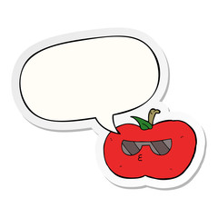 cartoon cool apple and speech bubble sticker