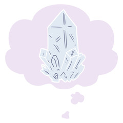 cartoon quartz crystal and thought bubble in retro style