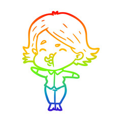 rainbow gradient line drawing cartoon girl pulling face