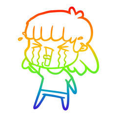 rainbow gradient line drawing cartoon woman in tears