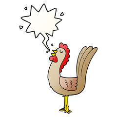 cartoon rooster and speech bubble in smooth gradient style