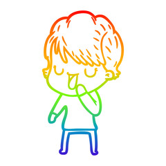 rainbow gradient line drawing cartoon woman talking