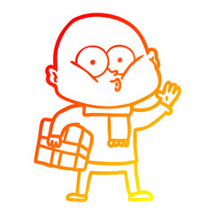 warm gradient line drawing cartoon bald man staring