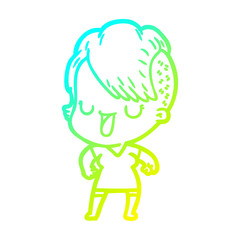 cold gradient line drawing cute cartoon girl with hipster haircut
