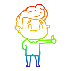 rainbow gradient line drawing happy cartoon man giving thumbs up