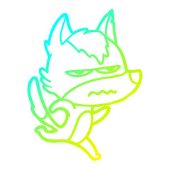 cold gradient line drawing cartoon annoyed wolf