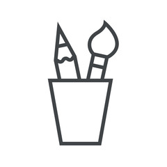 Line icon glass with pencil and brush