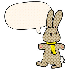 cartoon rabbit and speech bubble in comic book style
