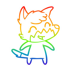 rainbow gradient line drawing happy cartoon fox