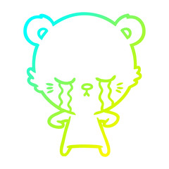 cold gradient line drawing crying cartoon polarbear