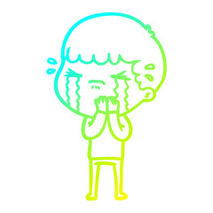 cold gradient line drawing cartoon man crying
